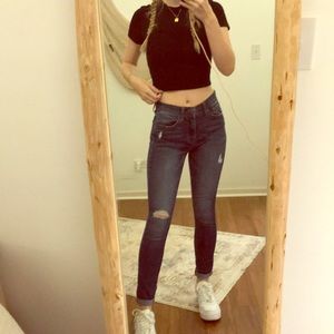 High Waisted Distressed Skinny Jeans